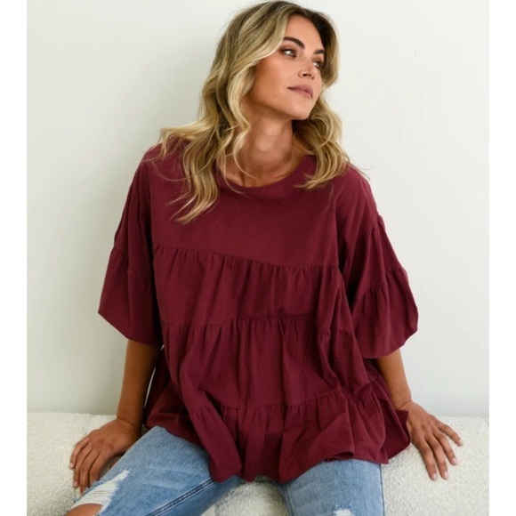 Women's Chic Burgundy Blouse - Picture 3 of 15